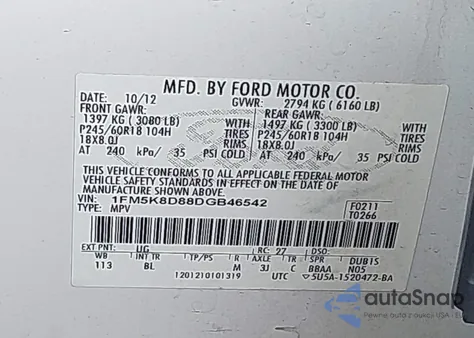 2013 Ford Explorer Xlt from USA, damaged, VIN 1FM5K8D88DGB46542